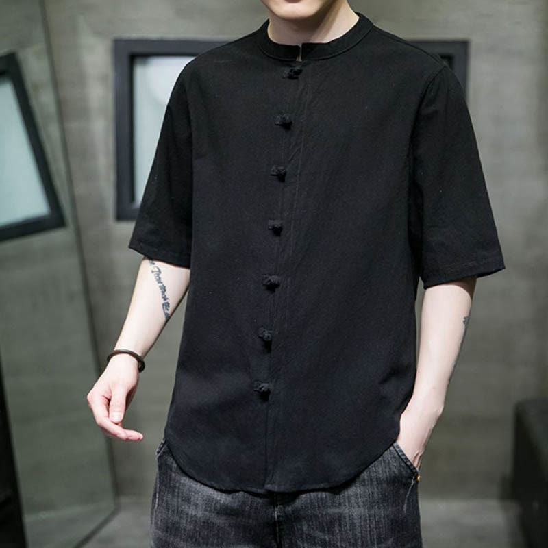 Chemise en coton à manches courtes pour homme de couleur unie Buddha Stones - image 17