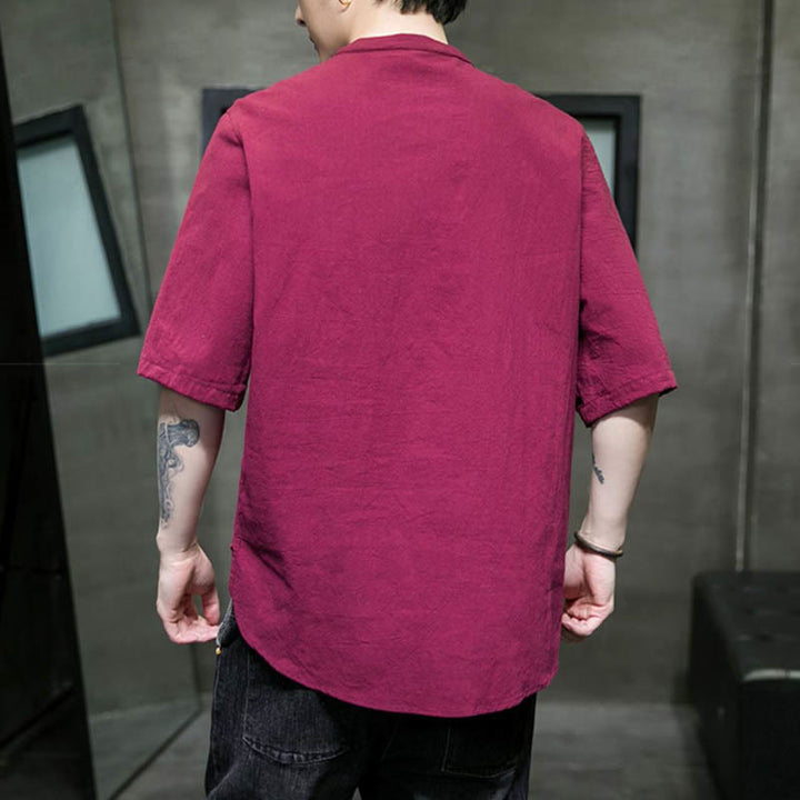 Chemise en coton à manches courtes pour homme de couleur unie Buddha Stones - image 12