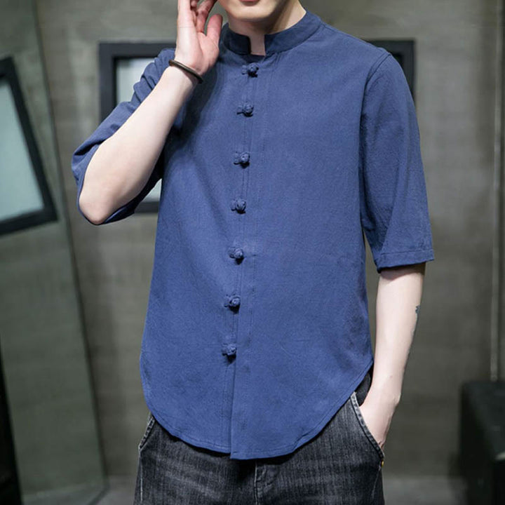 Chemise en coton à manches courtes pour homme de couleur unie Buddha Stones - image 25