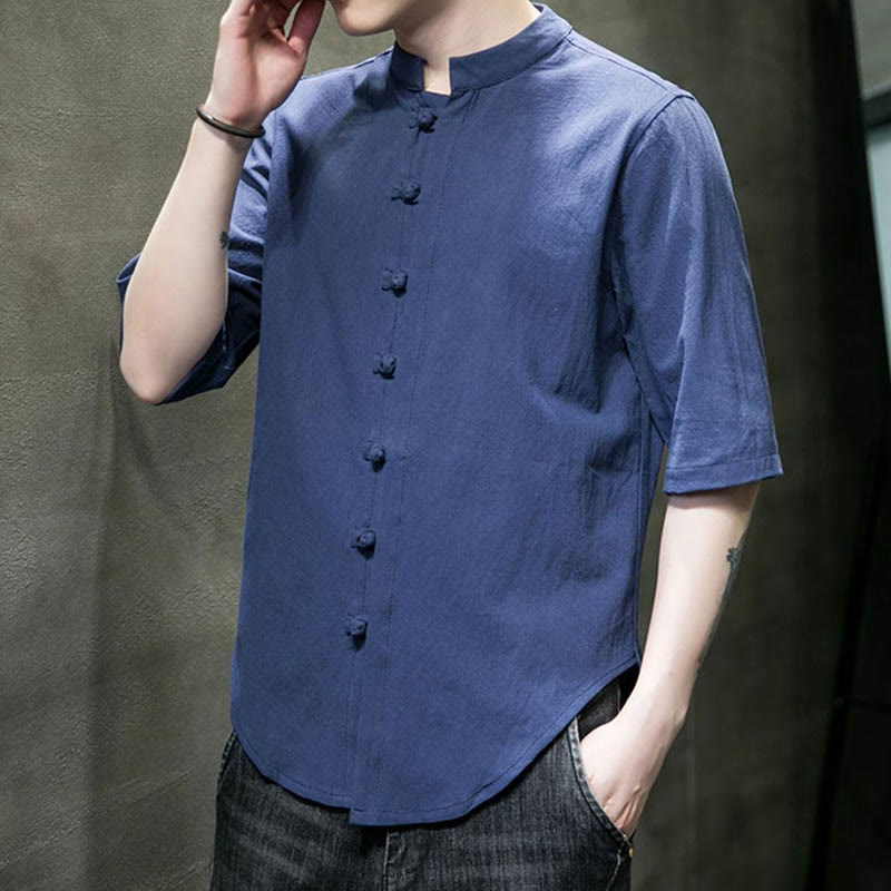 Chemise en coton à manches courtes pour homme de couleur unie Buddha Stones - image 24