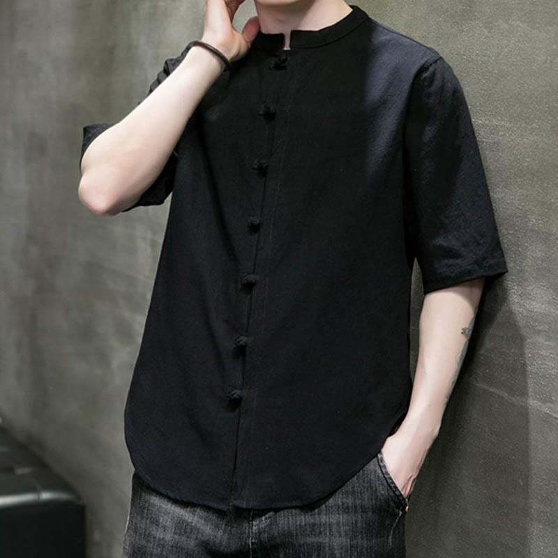 Chemise en coton à manches courtes pour homme de couleur unie Buddha Stones - image 19