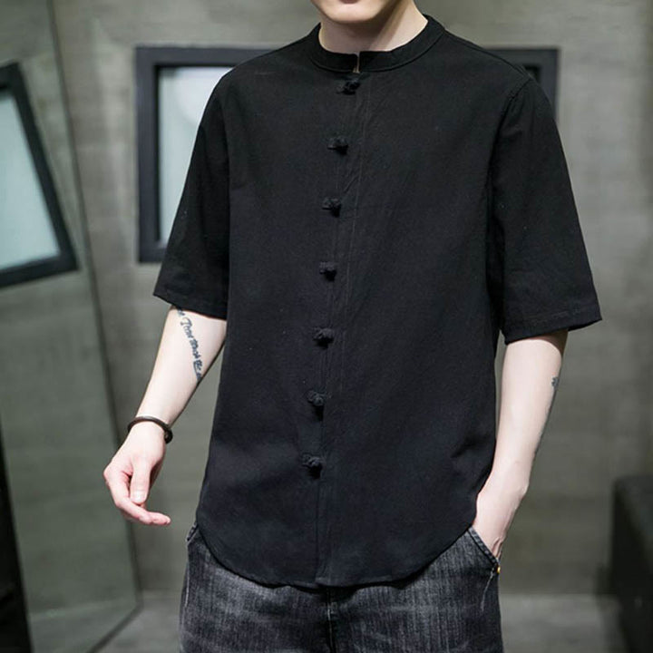 Chemise en coton à manches courtes pour homme de couleur unie Buddha Stones - image 18