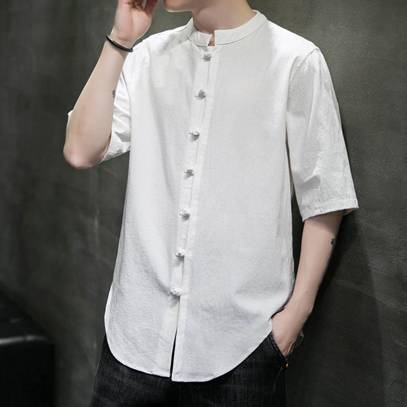 Chemise en coton à manches courtes pour homme de couleur unie Buddha Stones - image 6