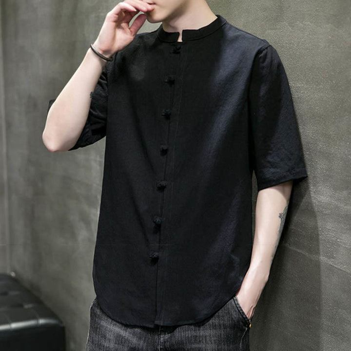 Chemise en coton à manches courtes pour homme de couleur unie Buddha Stones - image 21