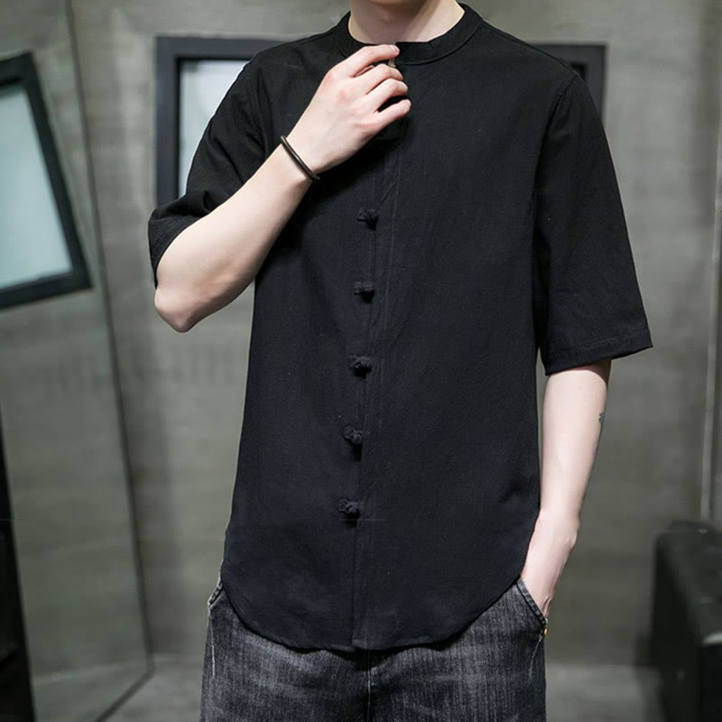 Chemise en coton à manches courtes pour homme de couleur unie Buddha Stones - image 20