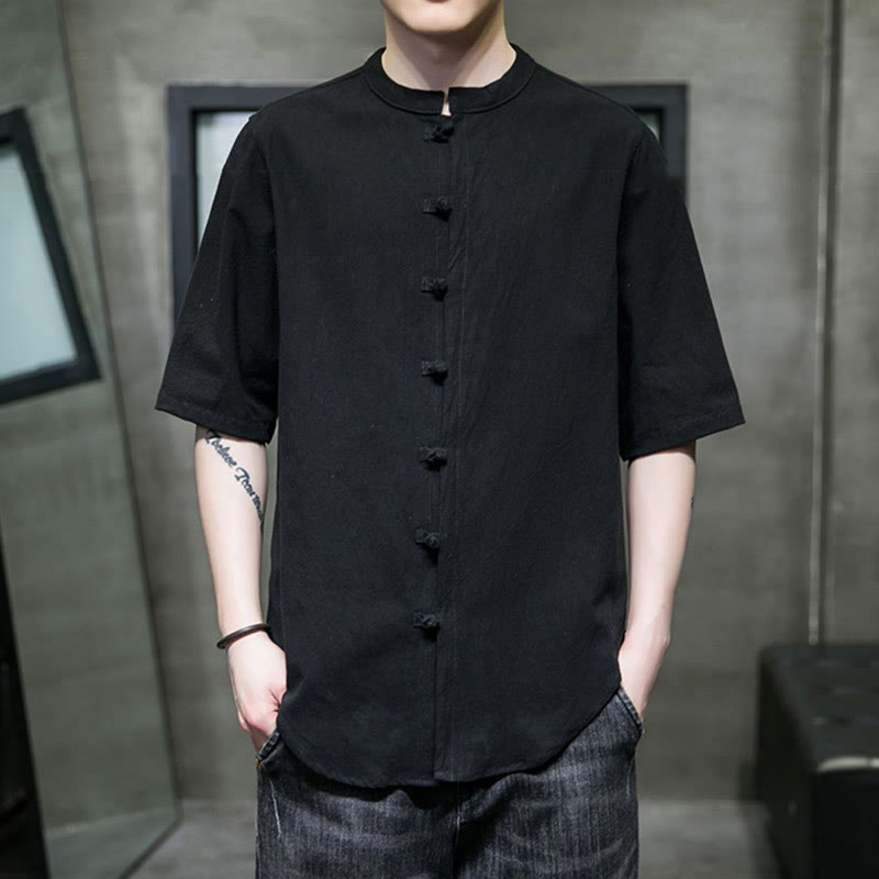 Chemise en coton à manches courtes pour homme de couleur unie Buddha Stones - Noir - US/UK/AU46，EU56 (5XL)  - image 17