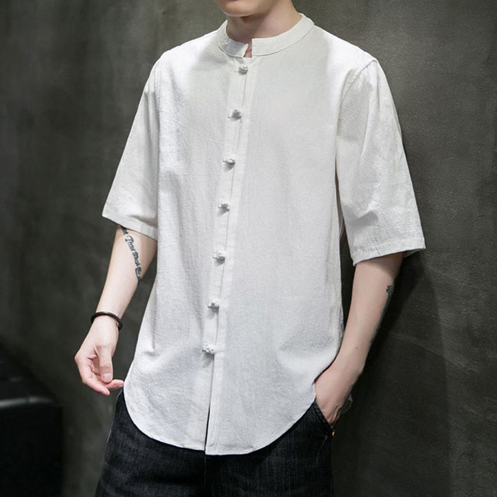 Chemise en coton à manches courtes pour homme de couleur unie Buddha Stones - image 7