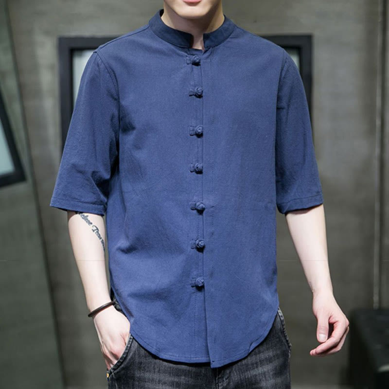 Chemise en coton à manches courtes pour homme de couleur unie Buddha Stones - image 26