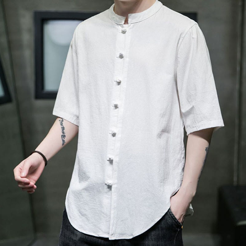 Chemise en coton à manches courtes pour homme de couleur unie Buddha Stones - image 4