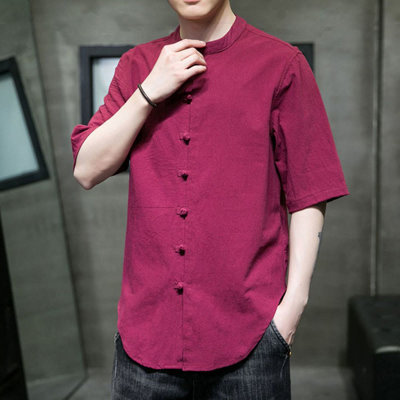 Chemise en coton à manches courtes pour homme de couleur unie Buddha Stones - image 14