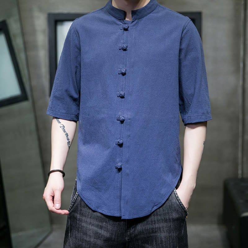 Chemise en coton à manches courtes pour homme de couleur unie Buddha Stones - image 29