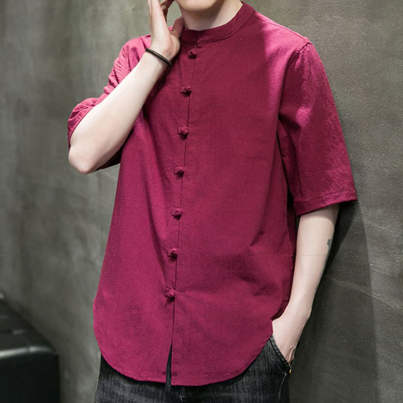 Chemise en coton à manches courtes pour homme de couleur unie Buddha Stones - image 13