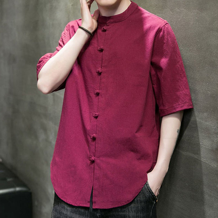 Chemise en coton à manches courtes pour homme de couleur unie Buddha Stones - image 13