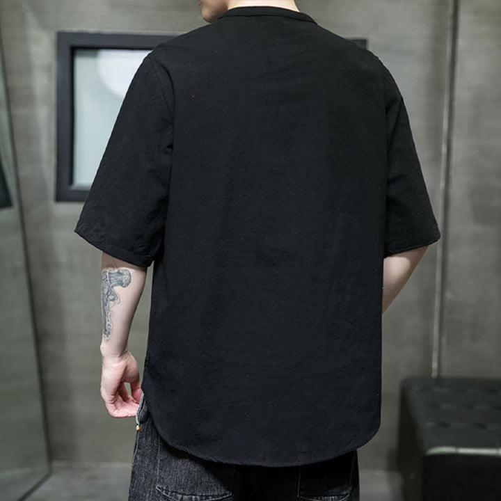 Chemise en coton à manches courtes pour homme de couleur unie Buddha Stones - image 18