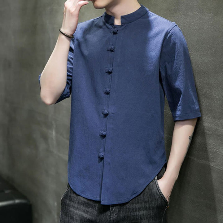 Chemise en coton à manches courtes pour homme de couleur unie Buddha Stones - image 24
