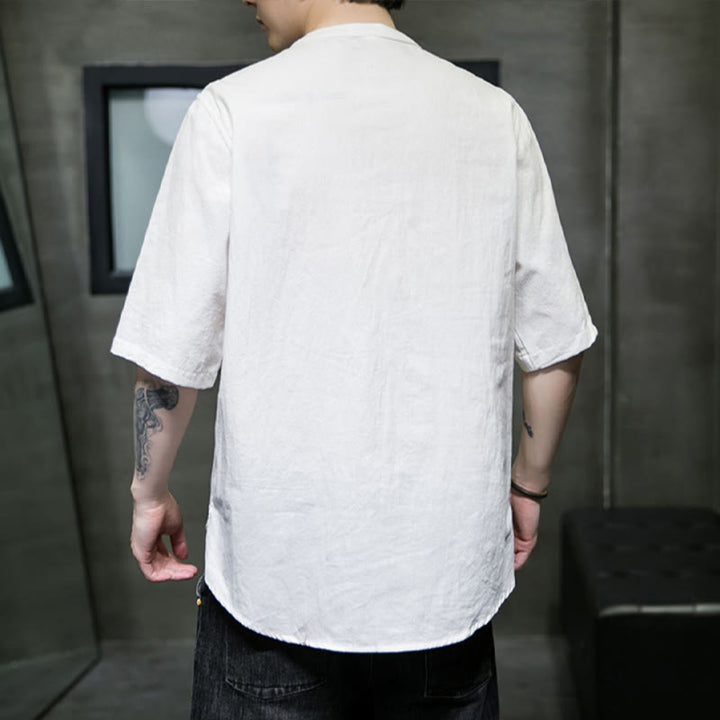 Chemise en coton à manches courtes pour homme de couleur unie Buddha Stones - image 3