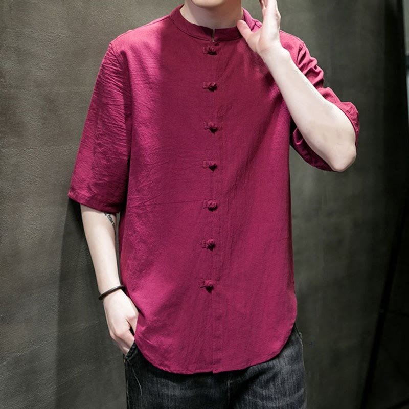 Chemise en coton à manches courtes pour homme de couleur unie Buddha Stones - image 15