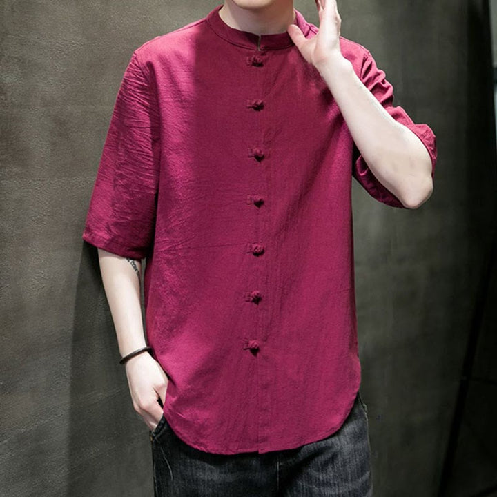 Chemise en coton à manches courtes pour homme de couleur unie Buddha Stones - image 15