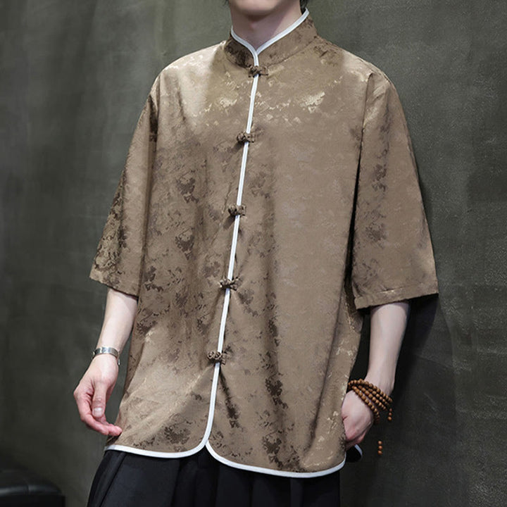 Chemise à manches courtes pour homme avec imprimé de boutons de grenouille et de Buddha Stones