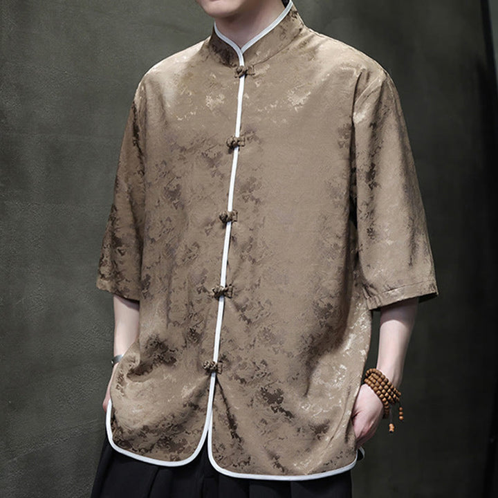 Chemise à manches courtes pour homme avec imprimé de boutons de grenouille et de Buddha Stones