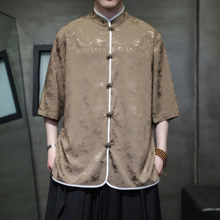 Chemise à manches courtes pour homme avec imprimé de boutons de grenouille et de Buddha Stones