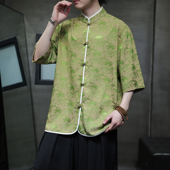 Chemise à manches courtes pour homme avec imprimé de boutons de grenouille et de Buddha Stones