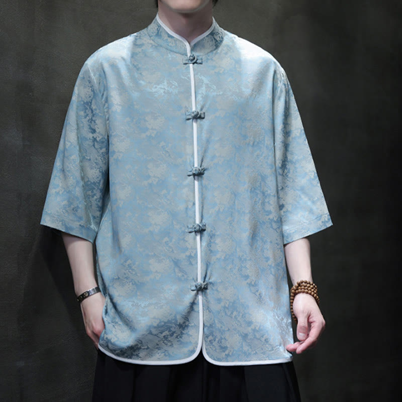 Chemise à manches courtes pour homme avec imprimé de boutons de grenouille et de Buddha Stones