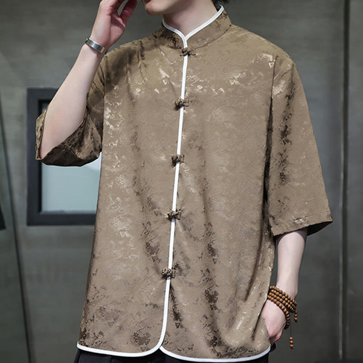 Chemise à manches courtes pour homme avec imprimé de boutons de grenouille et de Buddha Stones