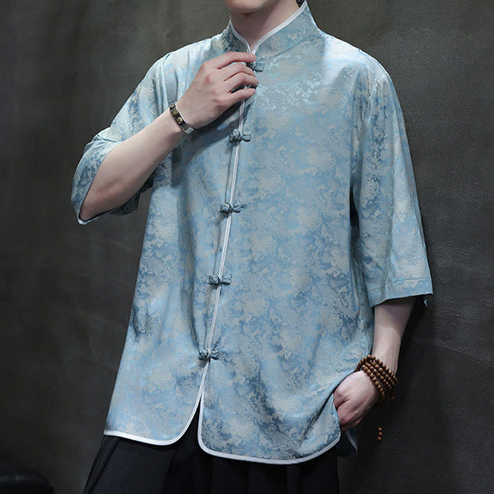 Chemise à manches courtes pour homme avec imprimé de boutons de grenouille et de Buddha Stones