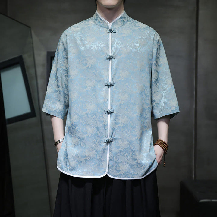 Chemise à manches courtes pour homme avec imprimé de boutons de grenouille et de Buddha Stones