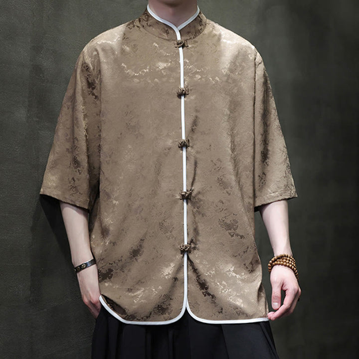 Chemise à manches courtes pour homme avec imprimé de boutons de grenouille et de Buddha Stones