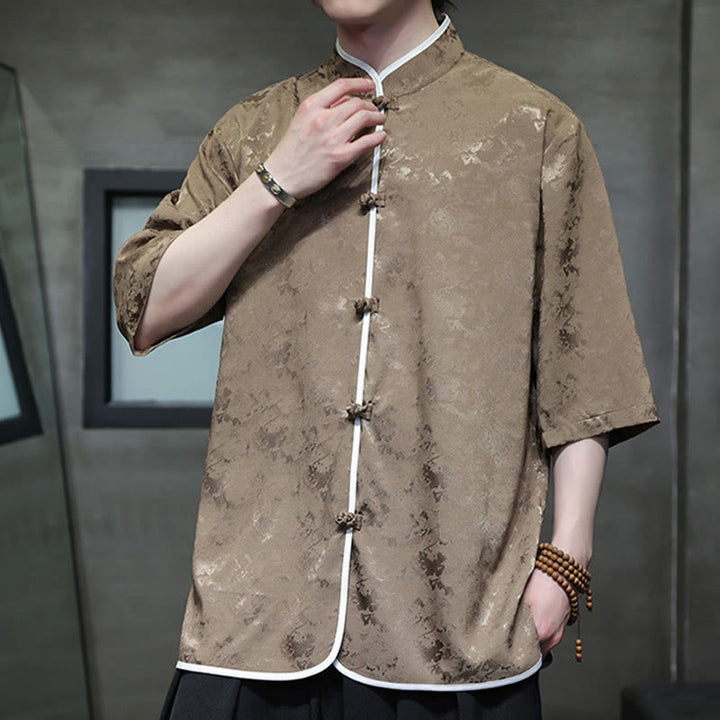 Chemise à manches courtes pour homme avec imprimé de boutons de grenouille et de Buddha Stones