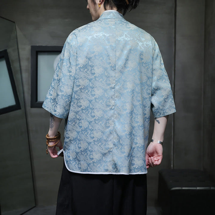 Chemise à manches courtes pour homme avec imprimé de boutons de grenouille et de Buddha Stones