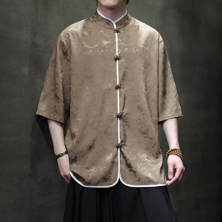 Chemise à manches courtes pour homme avec imprimé de boutons de grenouille et de Buddha Stones