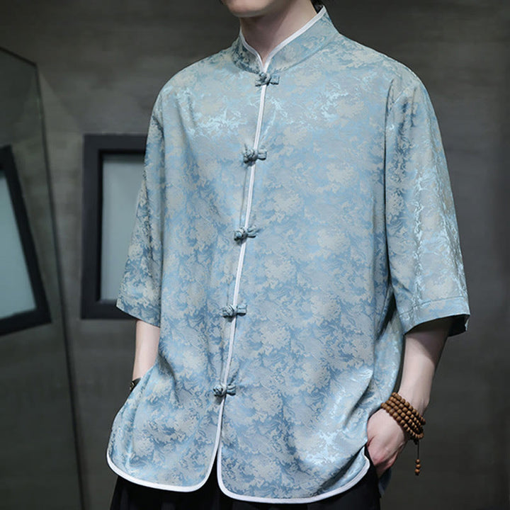 Chemise à manches courtes pour homme avec imprimé de boutons de grenouille et de Buddha Stones