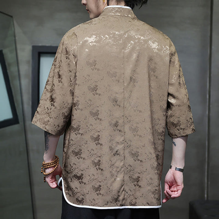 Chemise à manches courtes pour homme avec imprimé de boutons de grenouille et de Buddha Stones