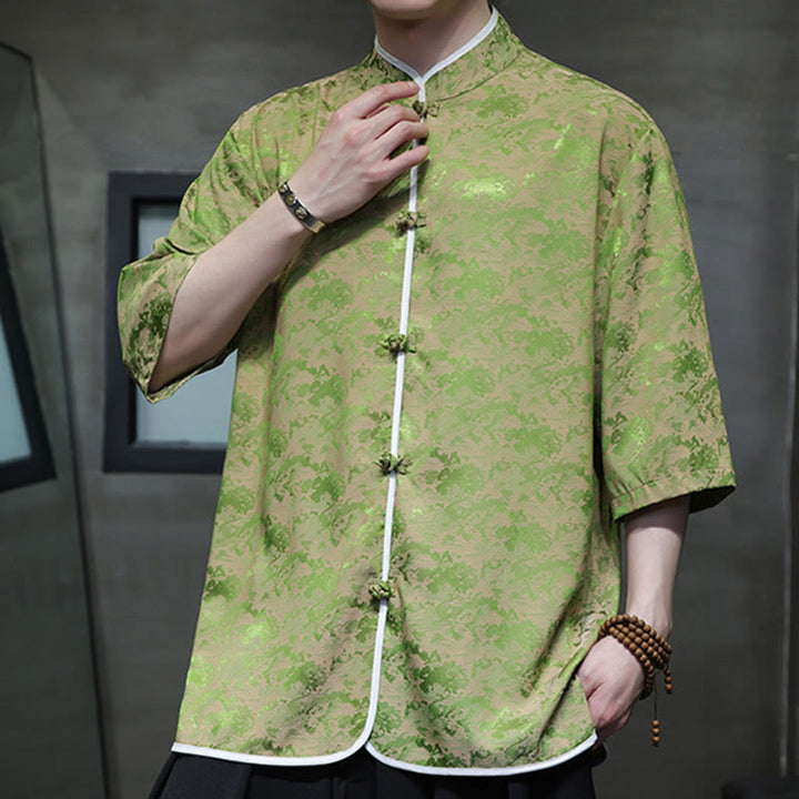 Chemise à manches courtes pour homme avec imprimé de boutons de grenouille et de Buddha Stones