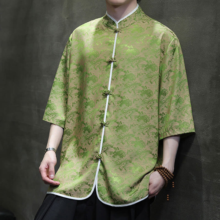 Chemise à manches courtes pour homme avec imprimé de boutons de grenouille et de Buddha Stones