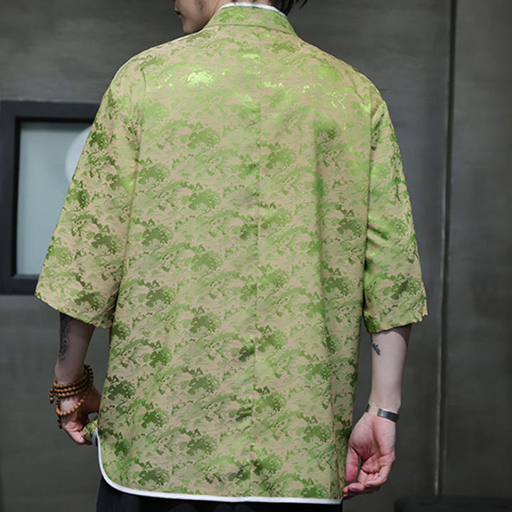 Chemise à manches courtes pour homme avec imprimé de boutons de grenouille et de Buddha Stones