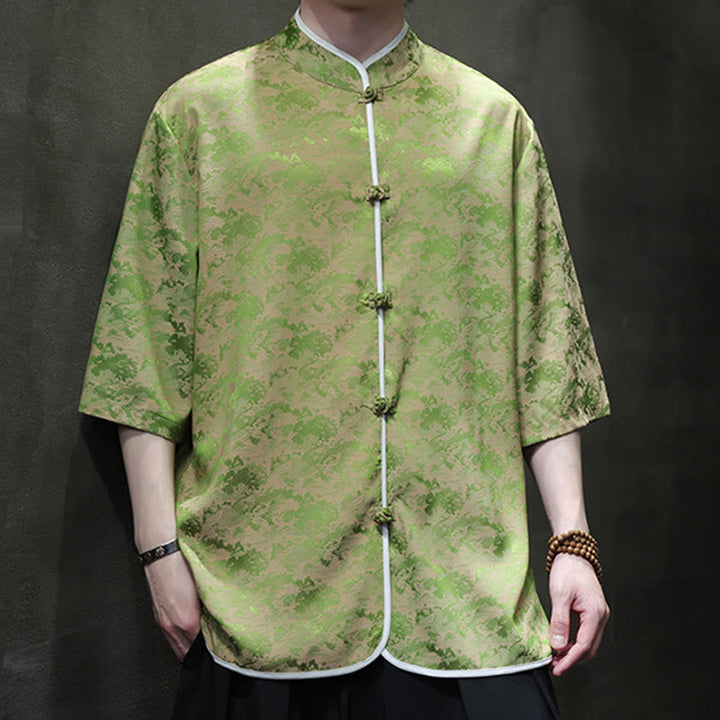 Chemise à manches courtes pour homme avec imprimé de boutons de grenouille et de Buddha Stones