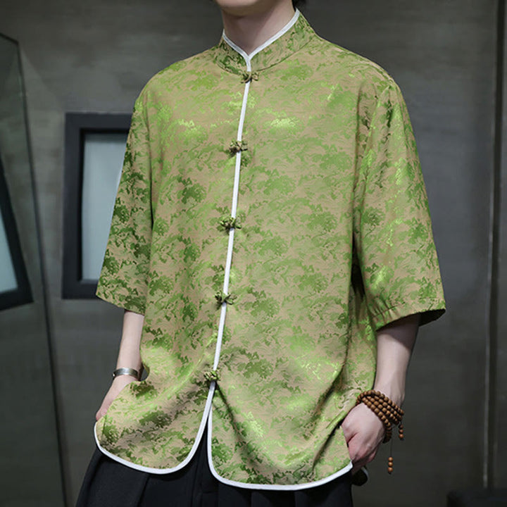 Chemise à manches courtes pour homme avec imprimé de boutons de grenouille et de Buddha Stones