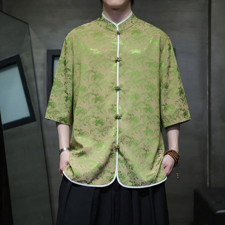 Chemise à manches courtes pour homme avec imprimé de boutons de grenouille et de Buddha Stones