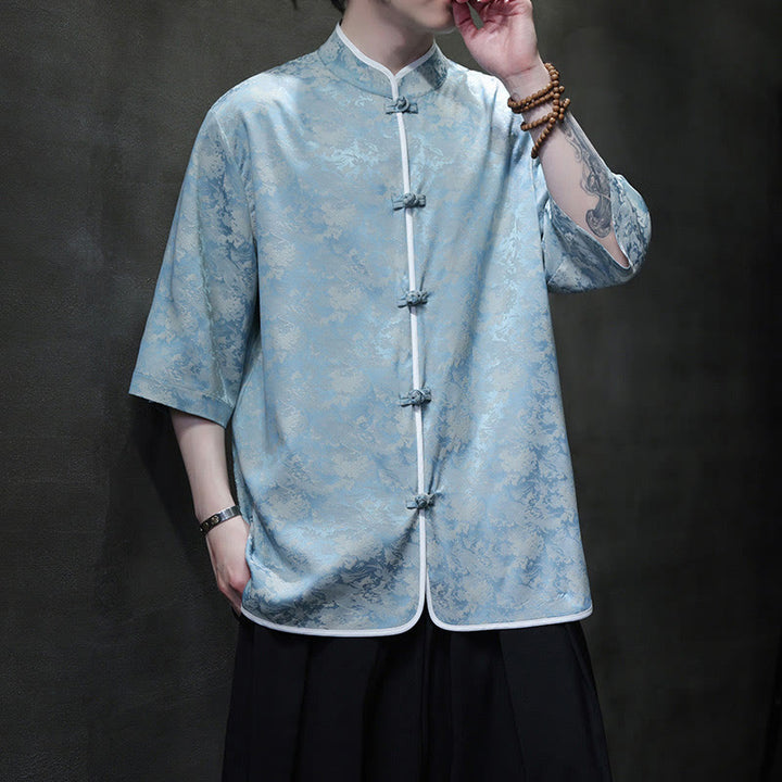 Chemise à manches courtes pour homme avec imprimé de boutons de grenouille et de Buddha Stones