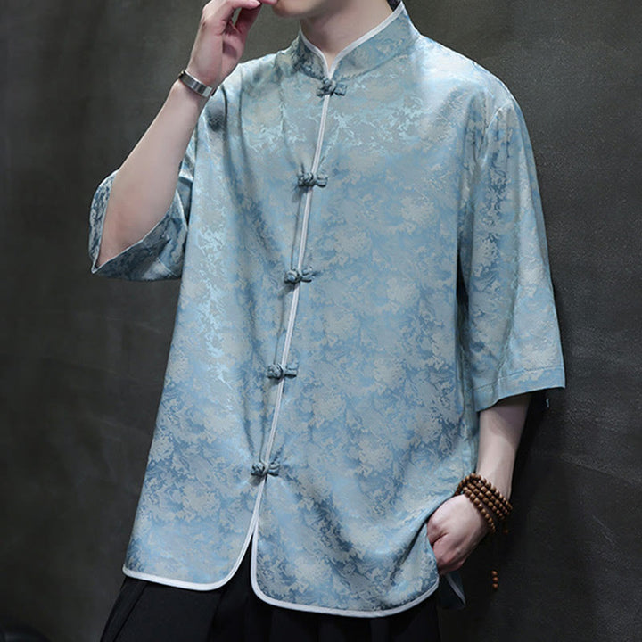 Chemise à manches courtes pour homme avec imprimé de boutons de grenouille et de Buddha Stones
