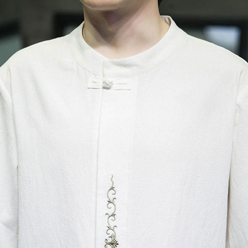 Chemise en coton à manches courtes pour homme avec broderie de boutons de grenouille et Buddha Stones - image 23