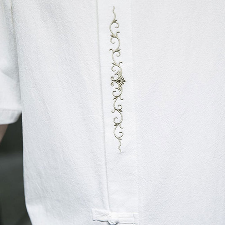 Chemise en coton à manches courtes pour homme avec broderie de boutons de grenouille et Buddha Stones - image 24