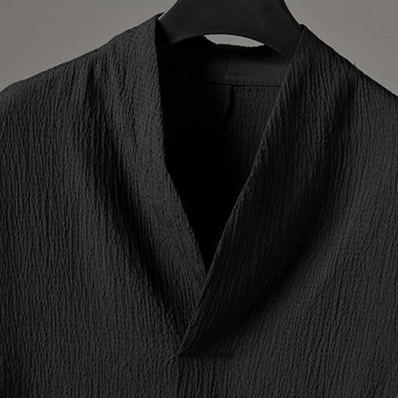 Chemise à manches trois-quarts à col en V de couleur unie Buddha Stones, pantalon décontracté, vêtements pour hommes - image 12