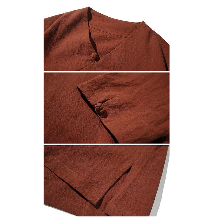 Chemise en coton à manches courtes et col en V pour homme avec Buddha Stones - image 6