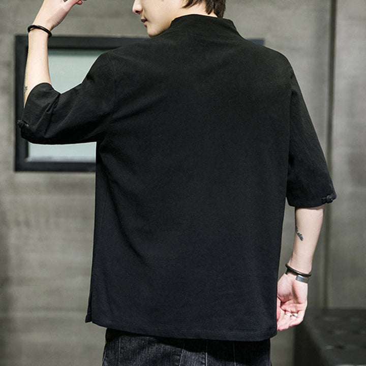 Chemise en coton à manches courtes et col en V pour homme avec Buddha Stones - image 12