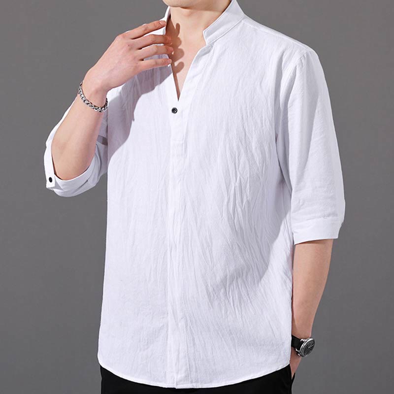 Chemise d'été en coton à manches mi-longues et boutons Buddha Stones pour hommes - image 6